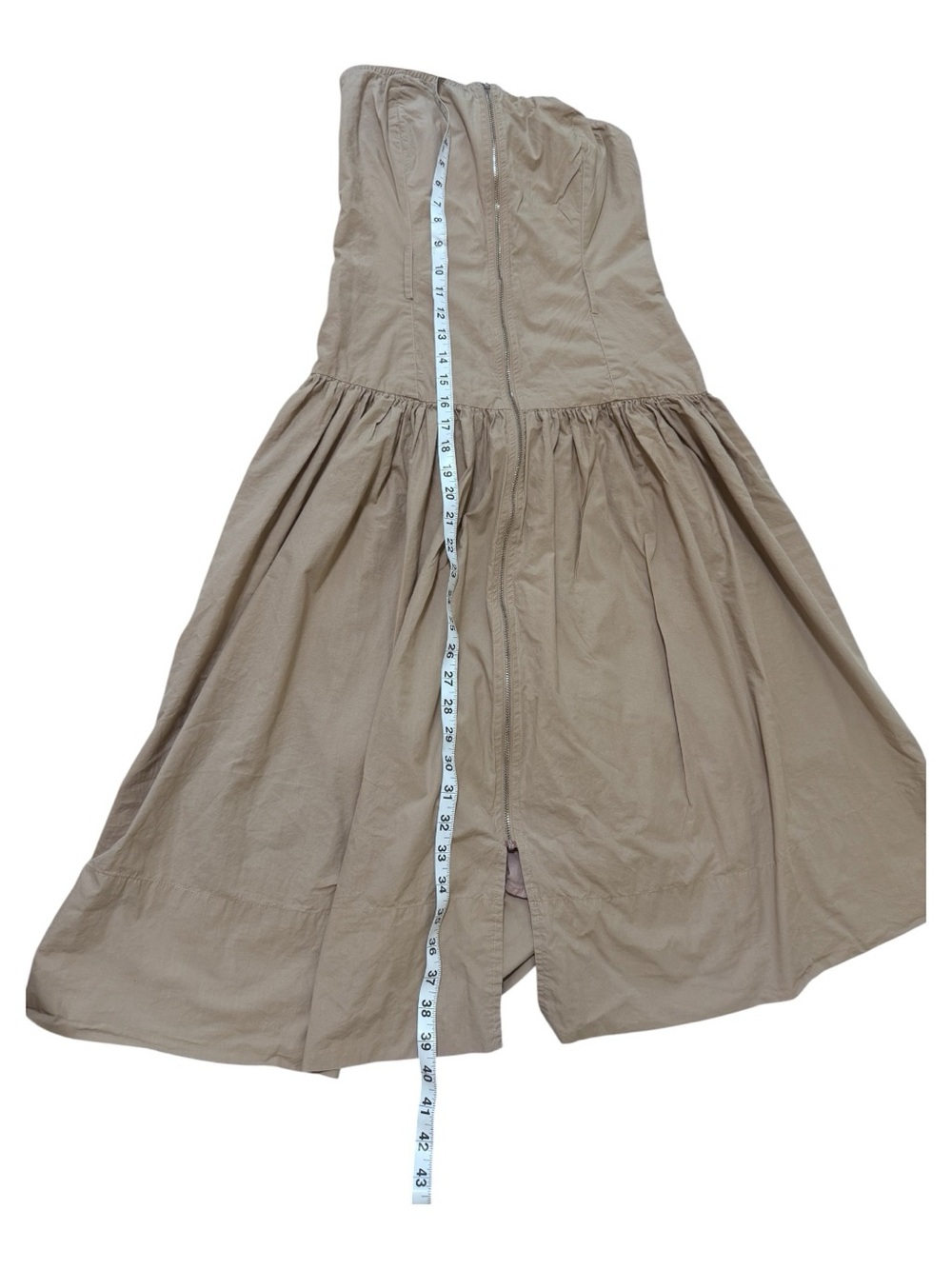 Strapless Midi Dress in Taupe with Front Zip - Picture 2 of 6